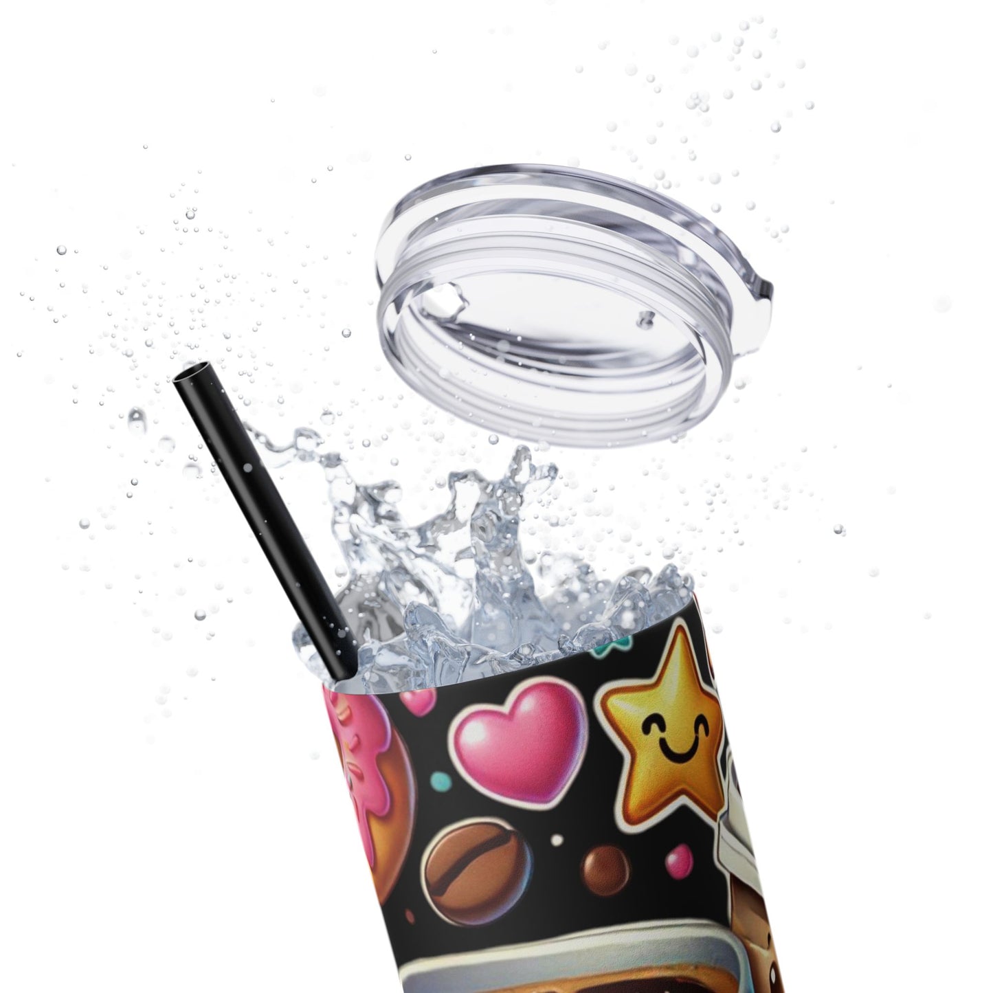 Coffee & Donuts - Skinny Tumbler with Straw, 20oz