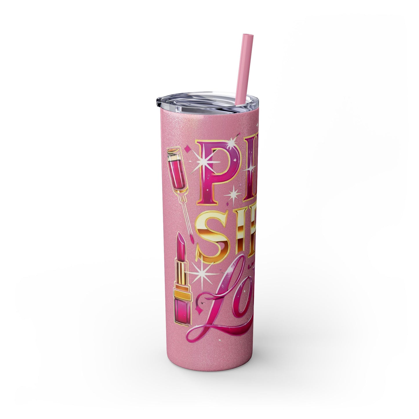 Pink, Sip & Love - Skinny Tumbler with Straw, 20oz - Creatively Designed Shop