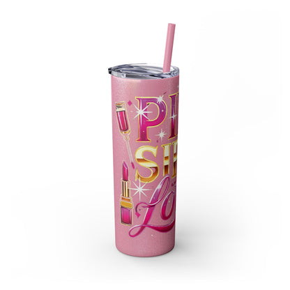 Pink, Sip & Love - Skinny Tumbler with Straw, 20oz - Creatively Designed Shop