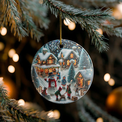 Winter Village Scene - Ceramic Decoration Ornament, (1pc)