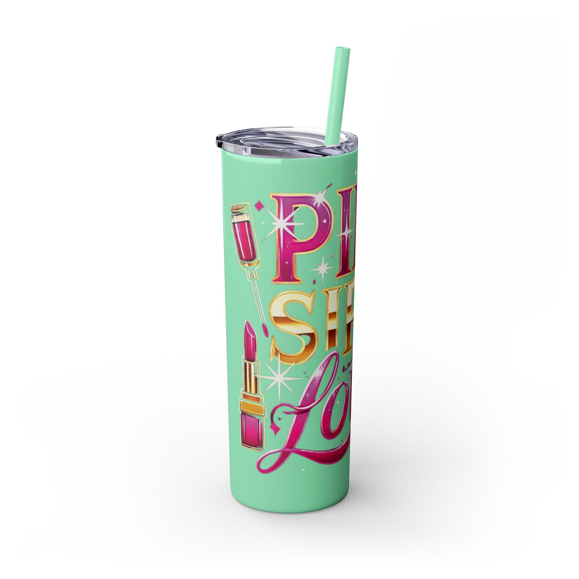 Pink, Sip & Love - Skinny Tumbler with Straw, 20oz - Creatively Designed Shop