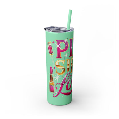 Pink, Sip & Love - Skinny Tumbler with Straw, 20oz - Creatively Designed Shop