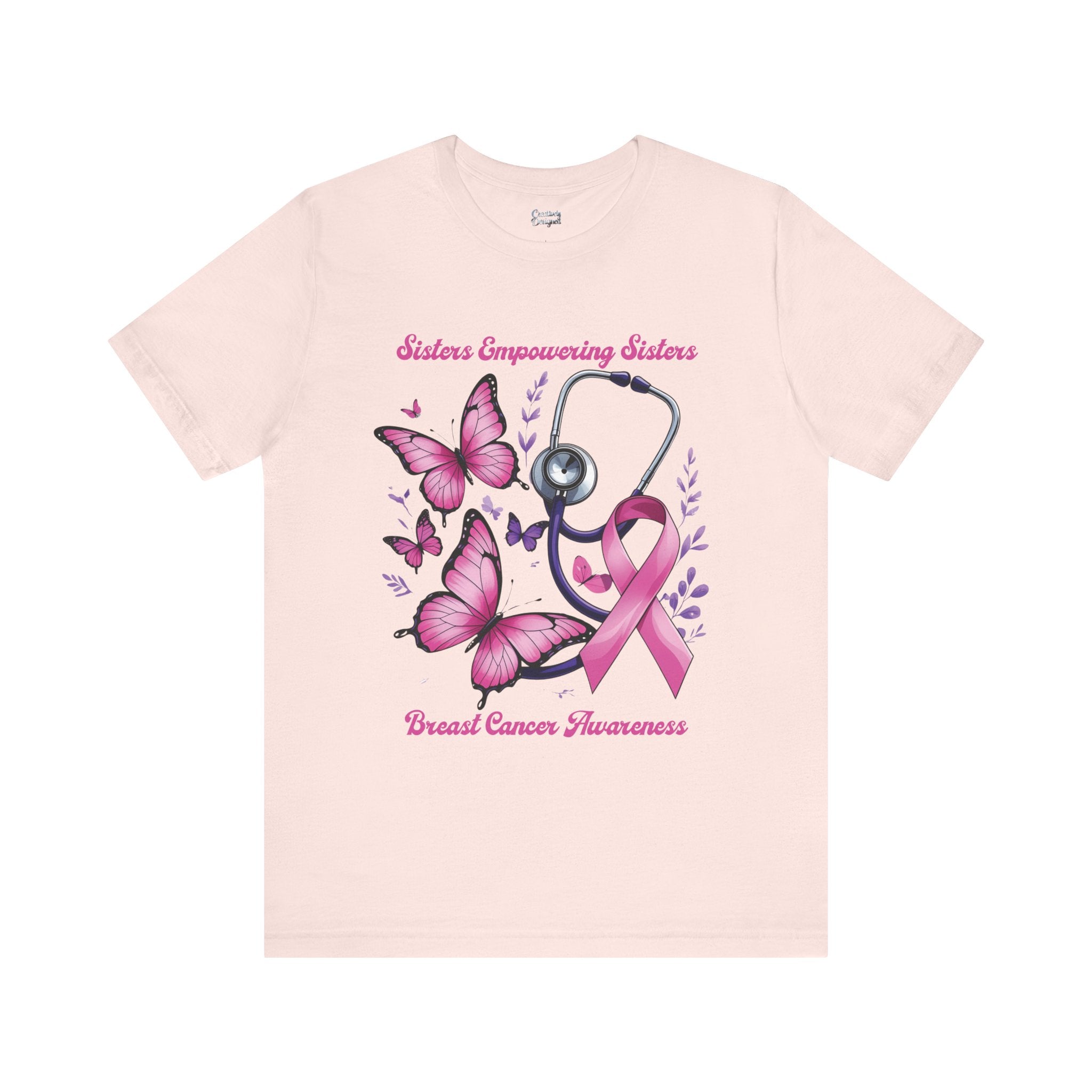 SES Breast Cancer Awareness "Butterflies, Ribbon & Stethoscope" - Unisex Jersey Short Sleeve Tee