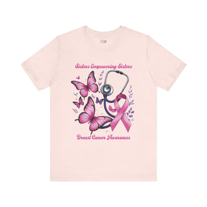 SES Breast Cancer Awareness "Butterflies, Ribbon & Stethoscope" - Unisex Jersey Short Sleeve Tee