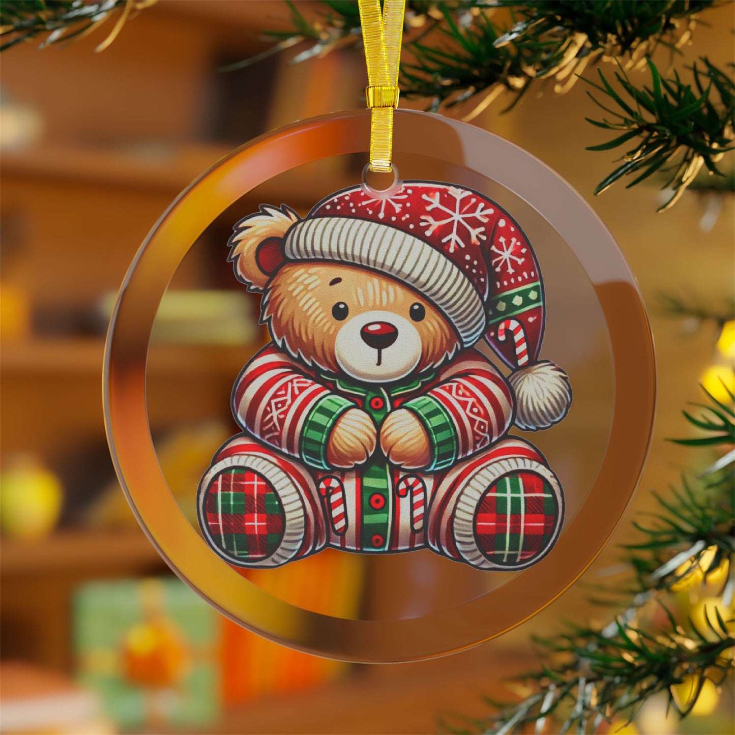 Teddy Bear in Pajamas - Glass Ornaments