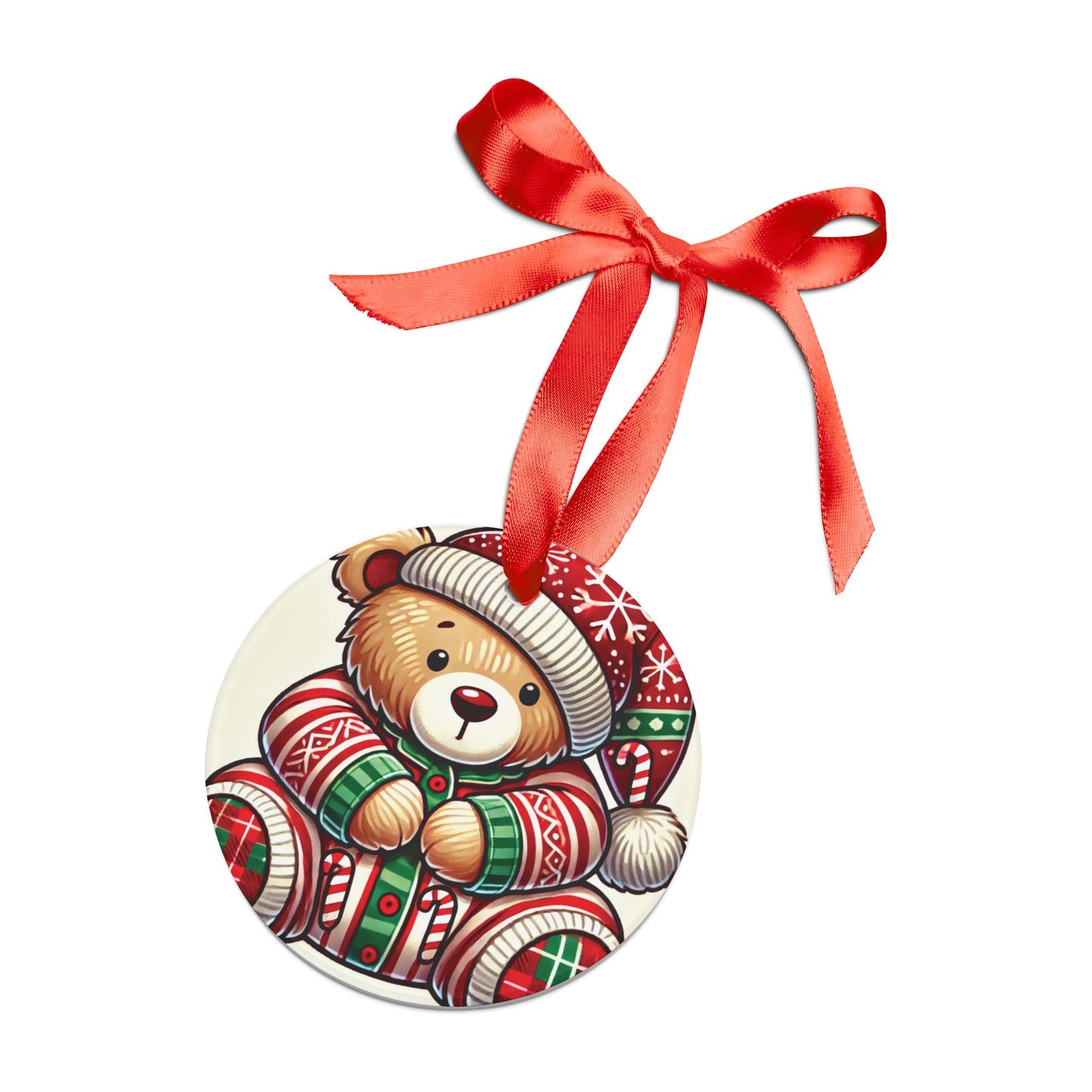 Teddy Bear in Pajamas - Acrylic Ornament with Ribbon