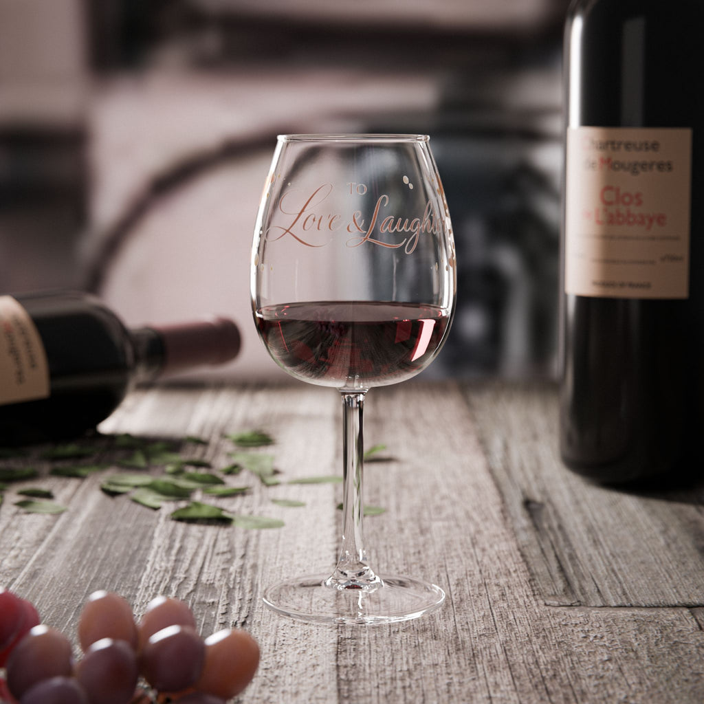 To Love & Laughter – Heart Design Wine Glass (12oz)