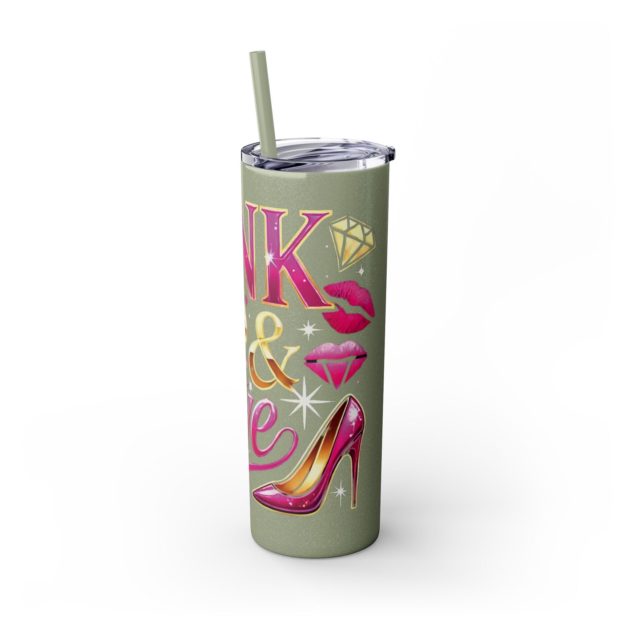 Pink, Sip & Love - Skinny Tumbler with Straw, 20oz