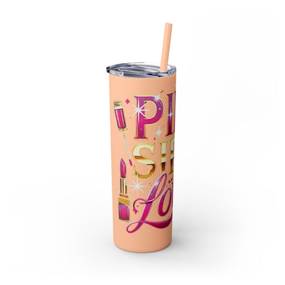 Pink, Sip & Love - Skinny Tumbler with Straw, 20oz - Creatively Designed Shop