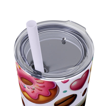 Coffee & Donuts - Skinny Tumbler with Straw, 20oz