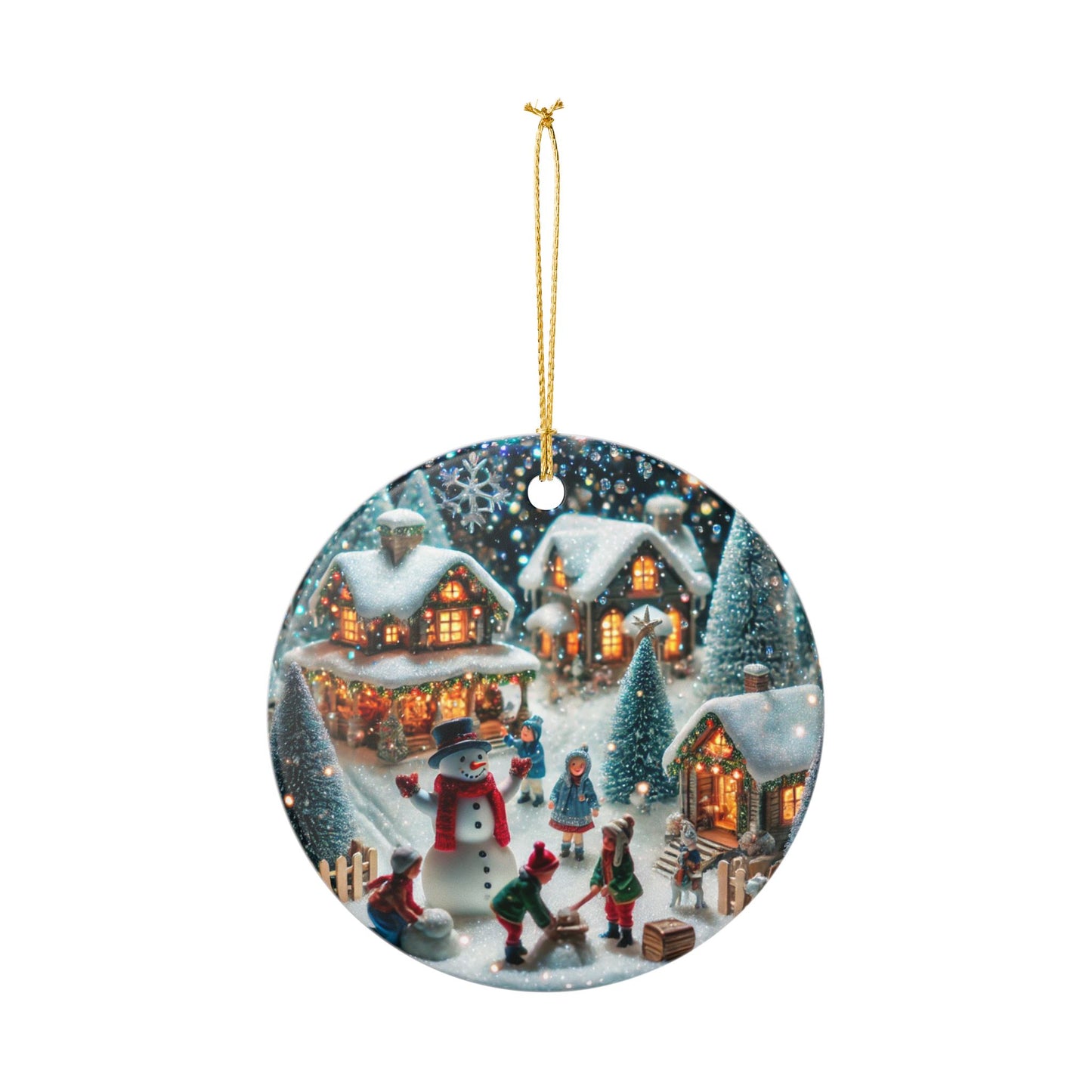 Winter Village Scene - Ceramic Decoration Ornament, (1pc)