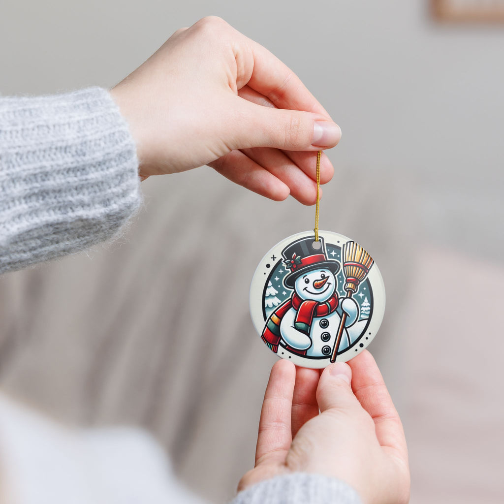 Snowman with a Magic Hat - Ceramic Decoration Ornament, (1pc)