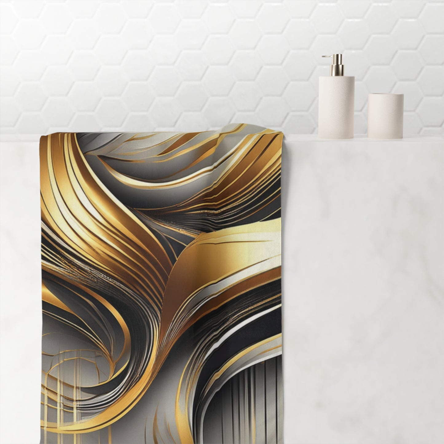 Gold Art Swirl - Mink-Cotton Towel