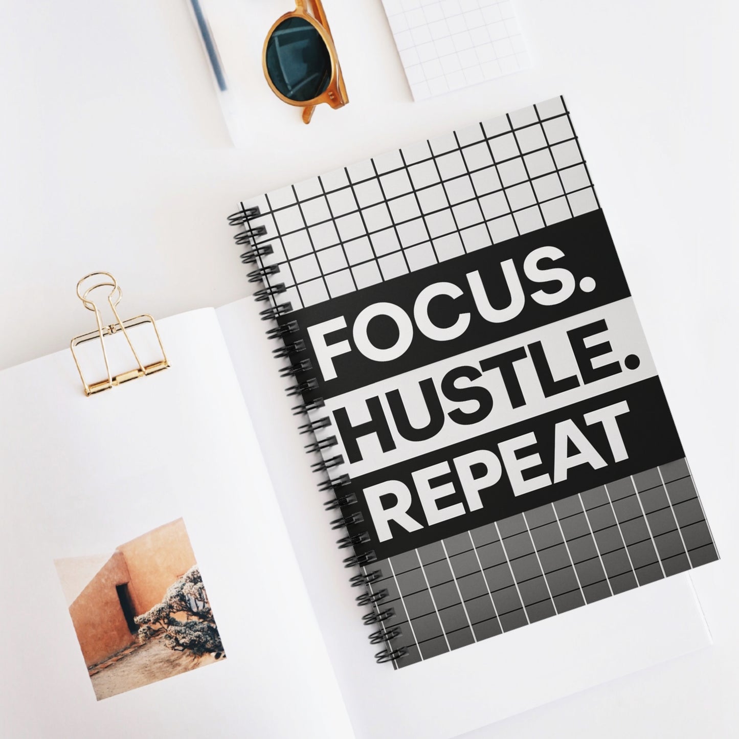 Focus. Hustle. Repeat - Spiral Notebook