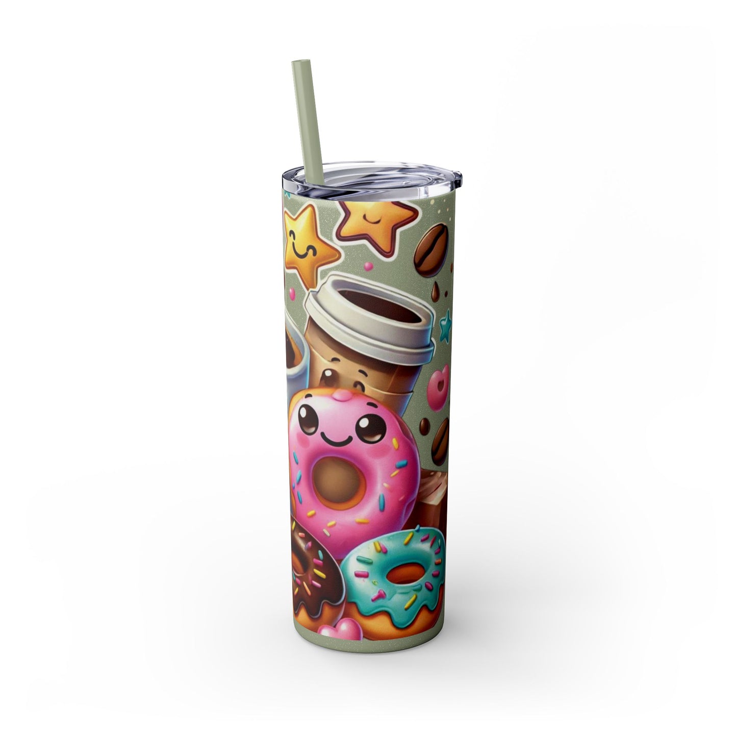 Coffee & Donuts - Skinny Tumbler with Straw, 20oz