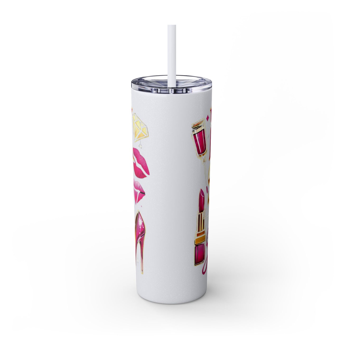Pink, Sip & Love - Skinny Tumbler with Straw, 20oz - Creatively Designed Shop