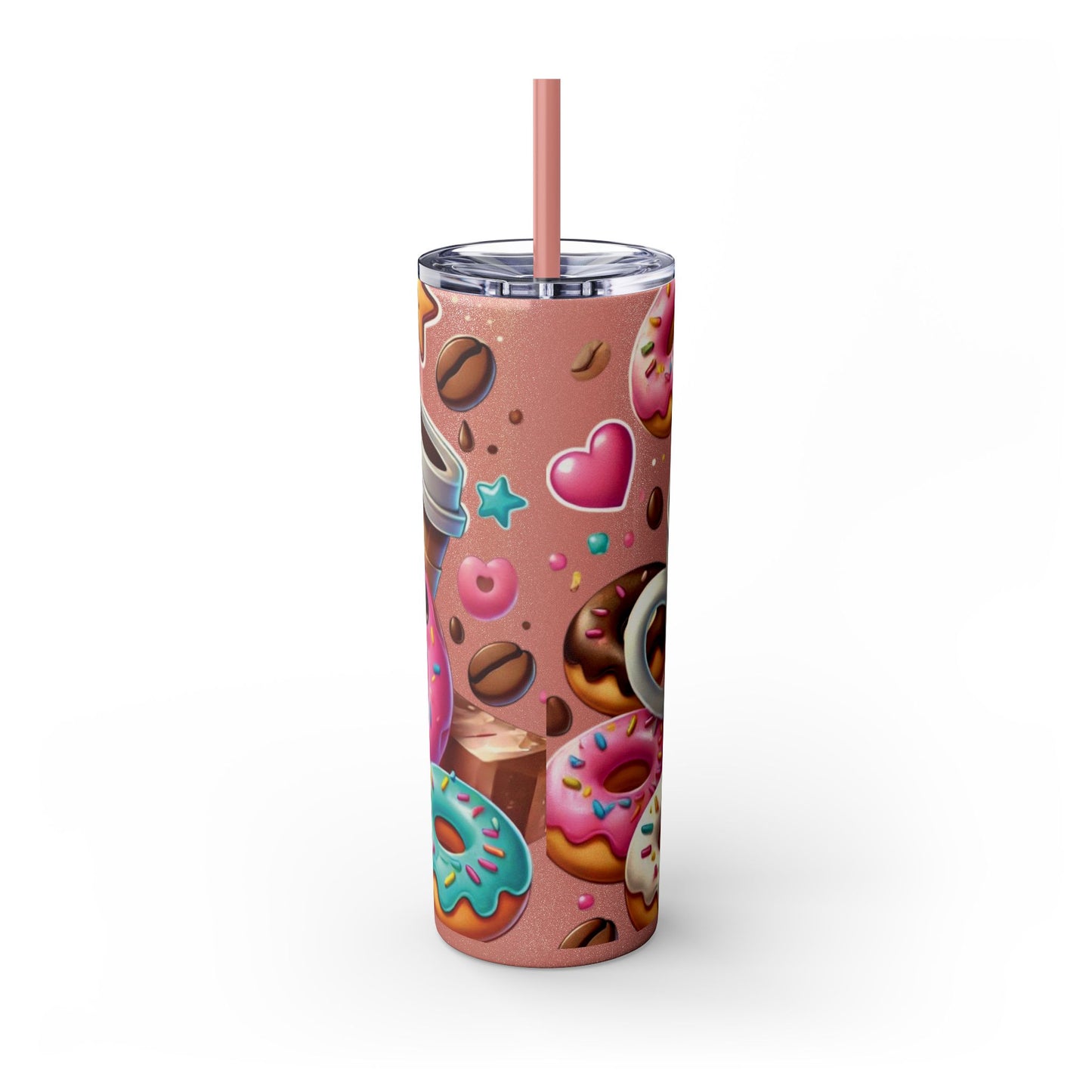 Coffee & Donuts - Skinny Tumbler with Straw, 20oz