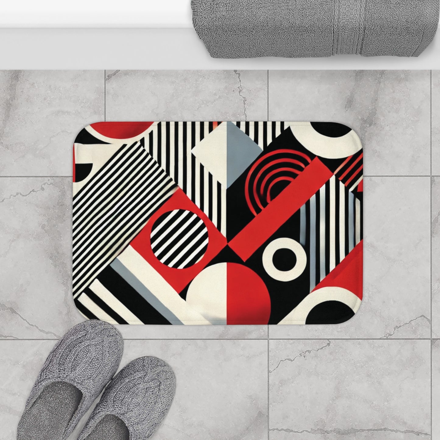 Red, Black & White Abstract - Bath Mat