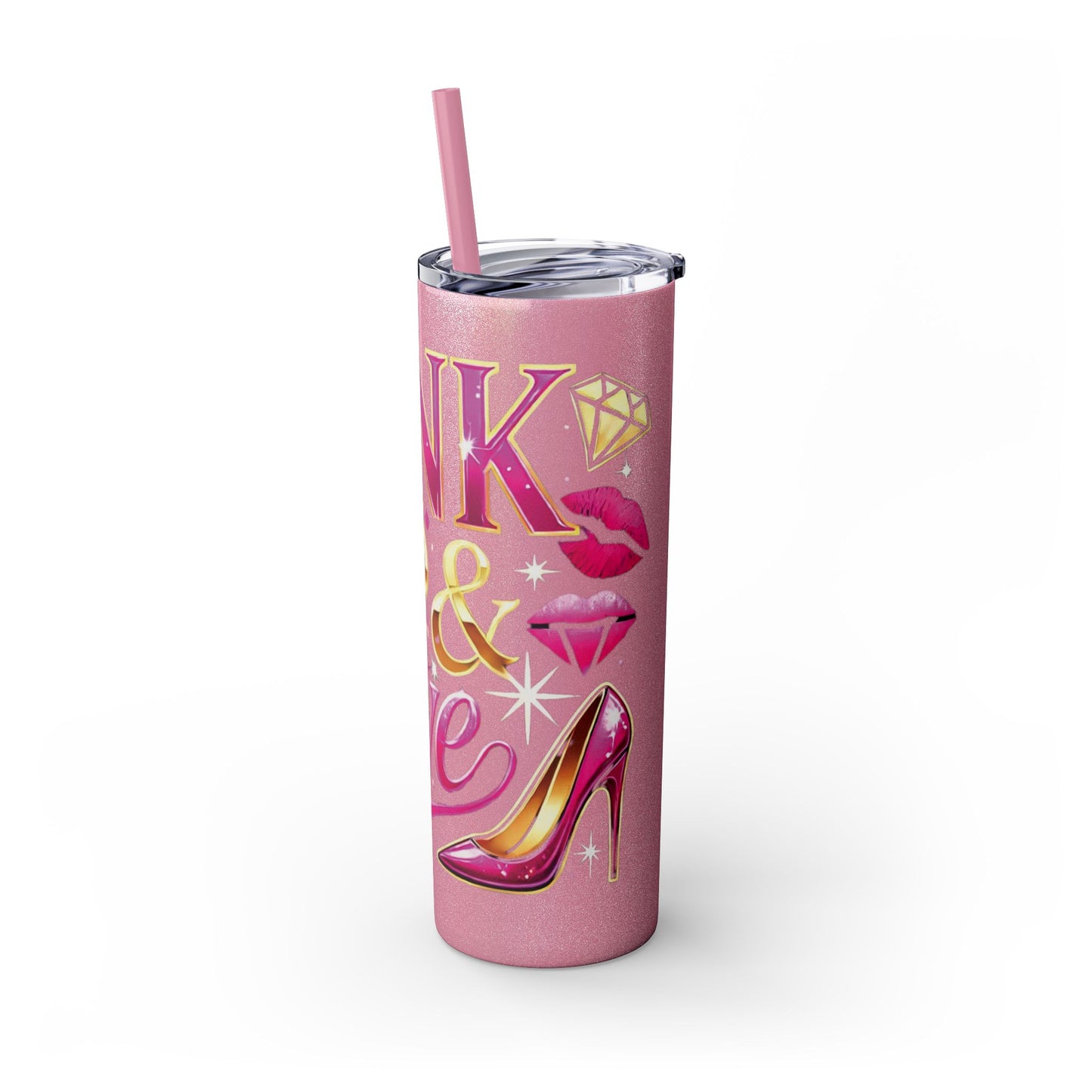 Pink, Sip & Love - Skinny Tumbler with Straw, 20oz - Creatively Designed Shop