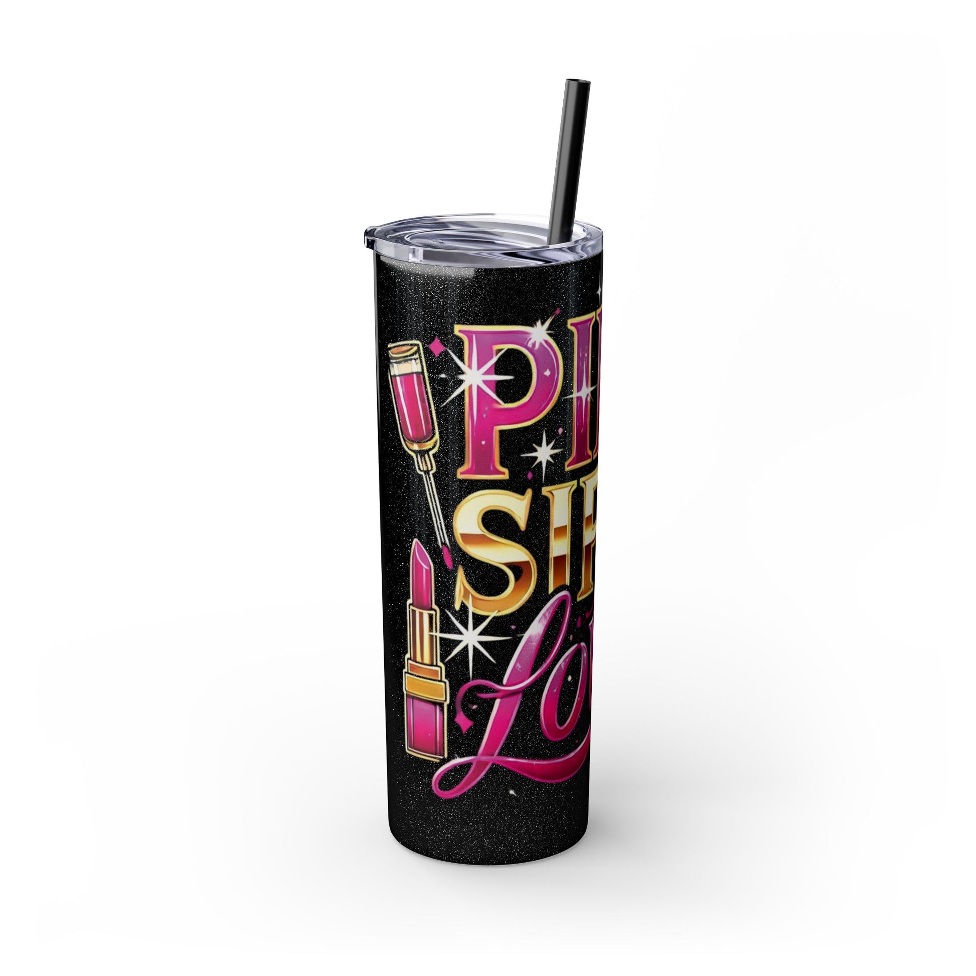 Pink, Sip & Love - Skinny Tumbler with Straw, 20oz - Creatively Designed Shop
