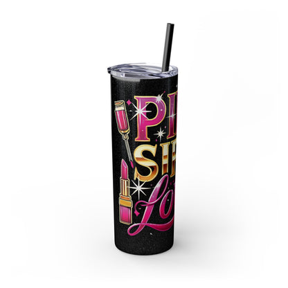 Pink, Sip & Love - Skinny Tumbler with Straw, 20oz - Creatively Designed Shop