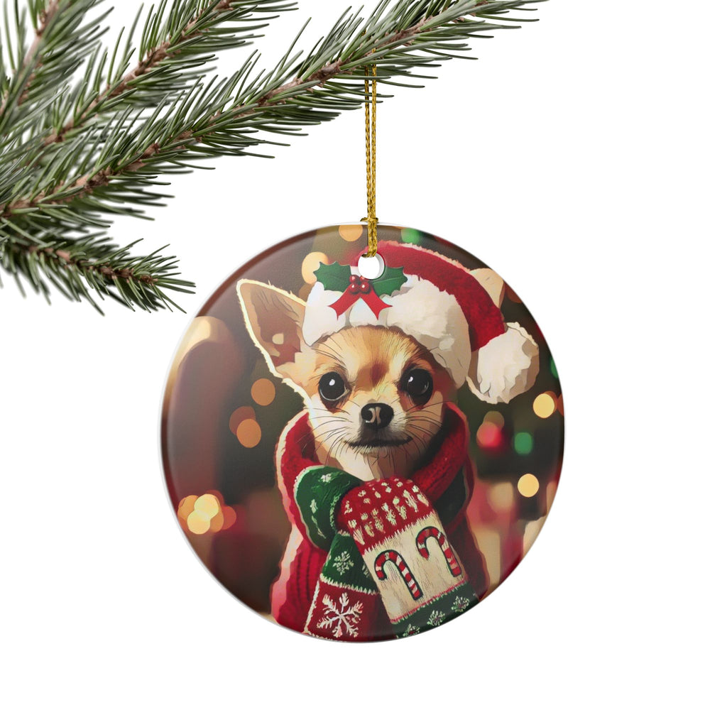 Merry Chihuahua Christmas - Ceramic Decoration Ornament, (1pc)