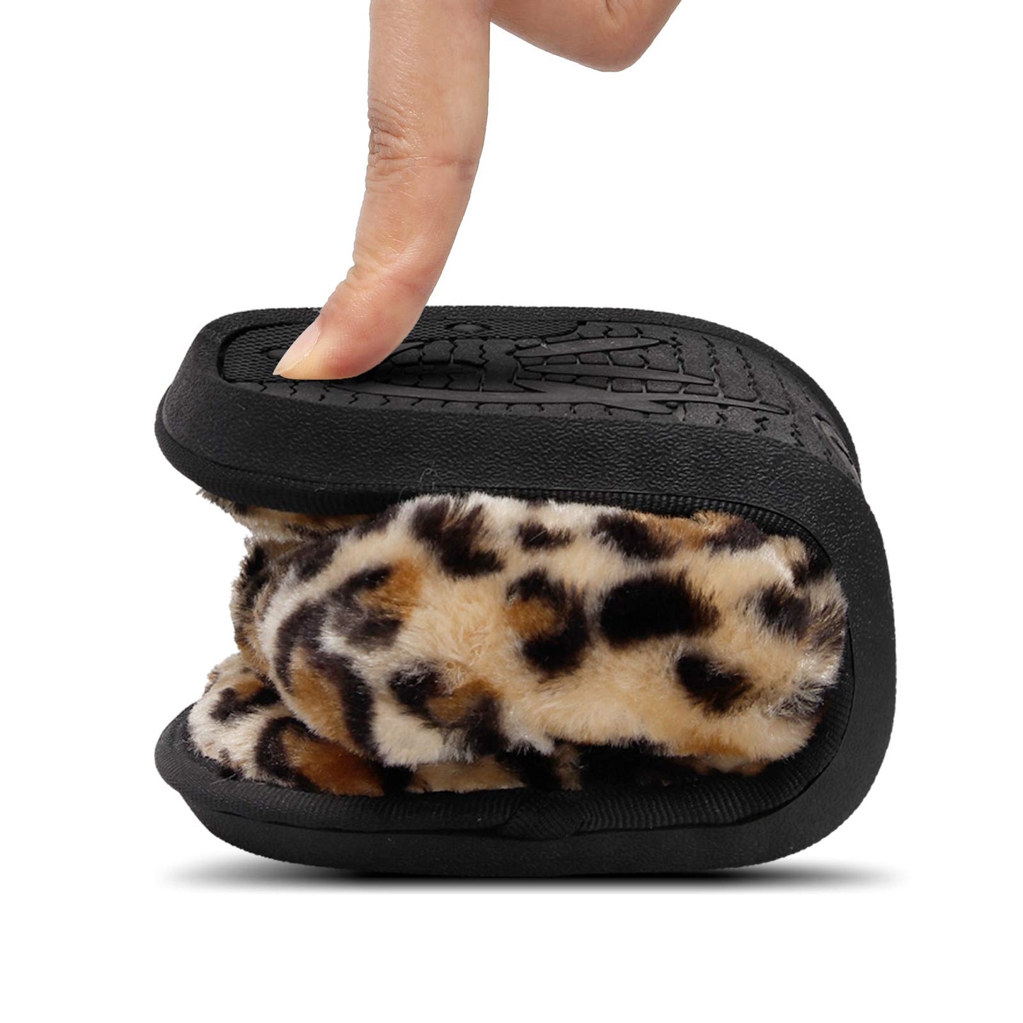 JOINFREE Women's Plush Thong Slippers Fluffy Slippers Slides Furry Spa Shoes for Women Leopard Gold 7.5-8.5 M US