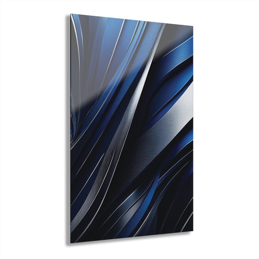 Abstract Blue & Silver - Acrylic Prints (French Cleat Hanging)