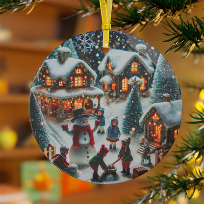 Winter Village Scene - Glass Ornaments