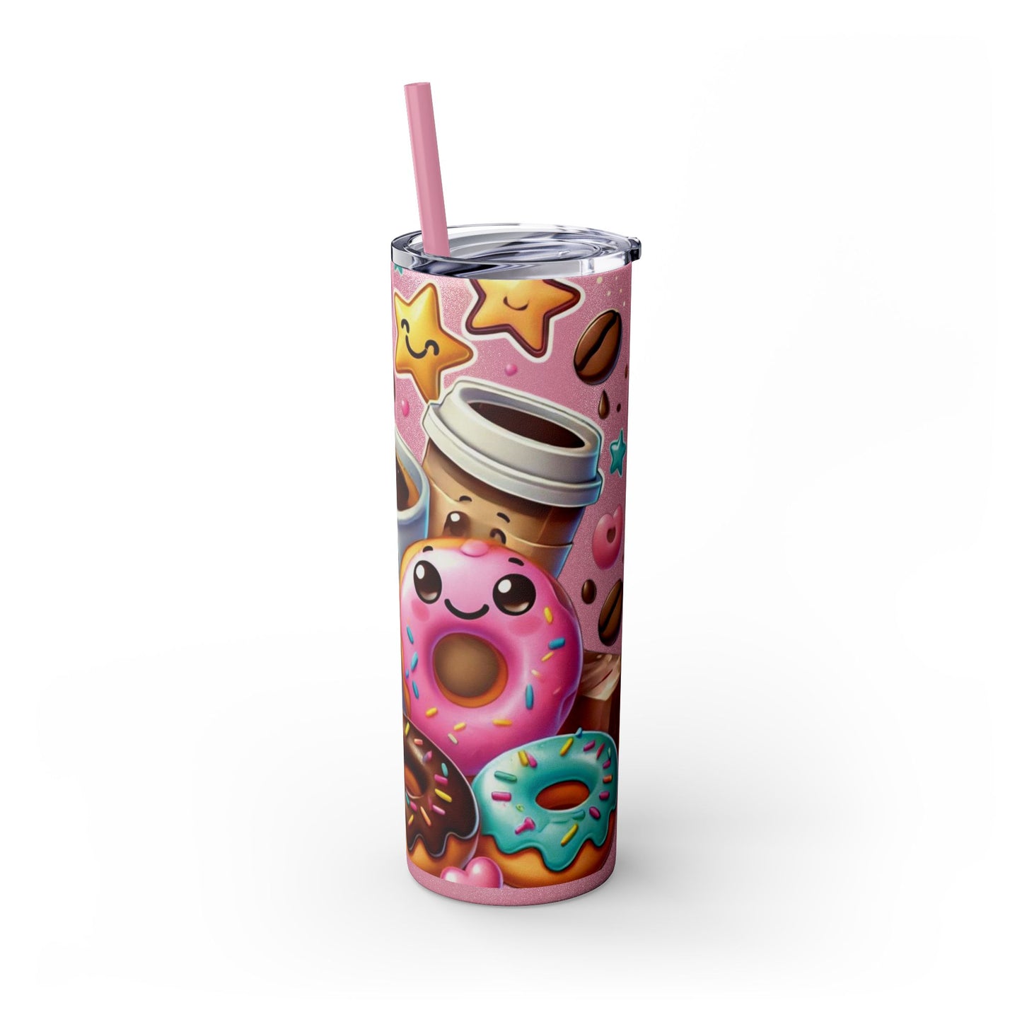Coffee & Donuts - Skinny Tumbler with Straw, 20oz