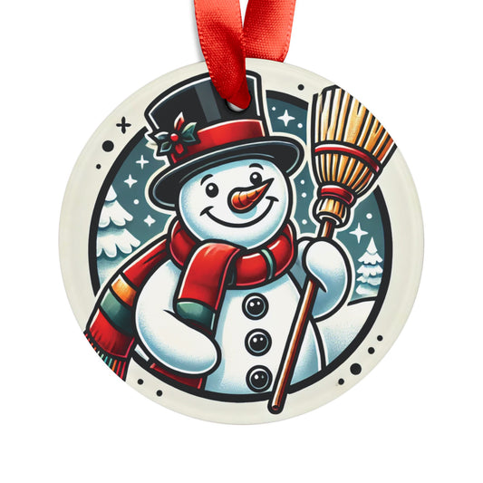 Snowman with a Magic Hat - Acrylic Ornament with Ribbon