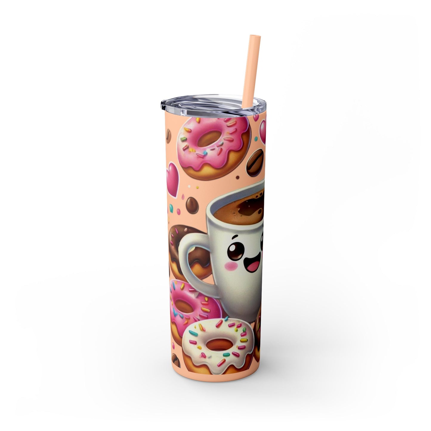 Coffee & Donuts - Skinny Tumbler with Straw, 20oz