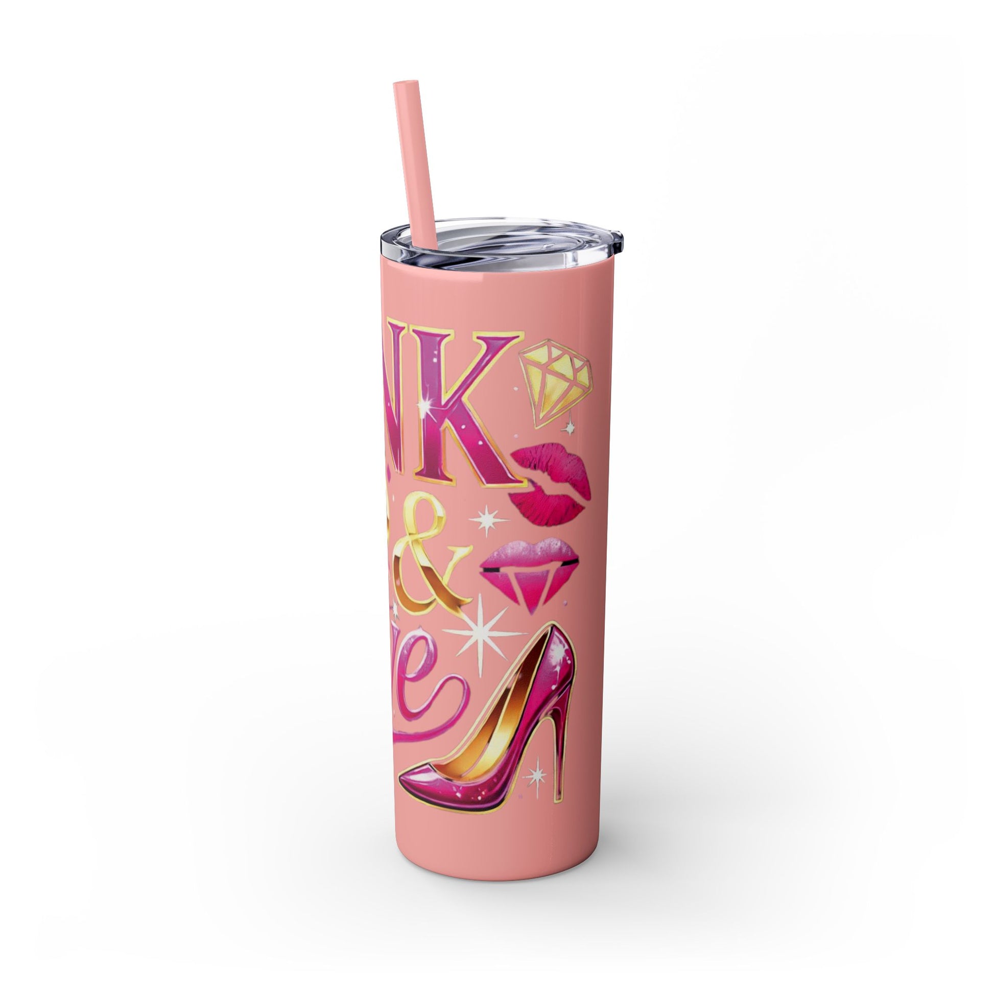 Pink, Sip & Love - Skinny Tumbler with Straw, 20oz - Creatively Designed Shop