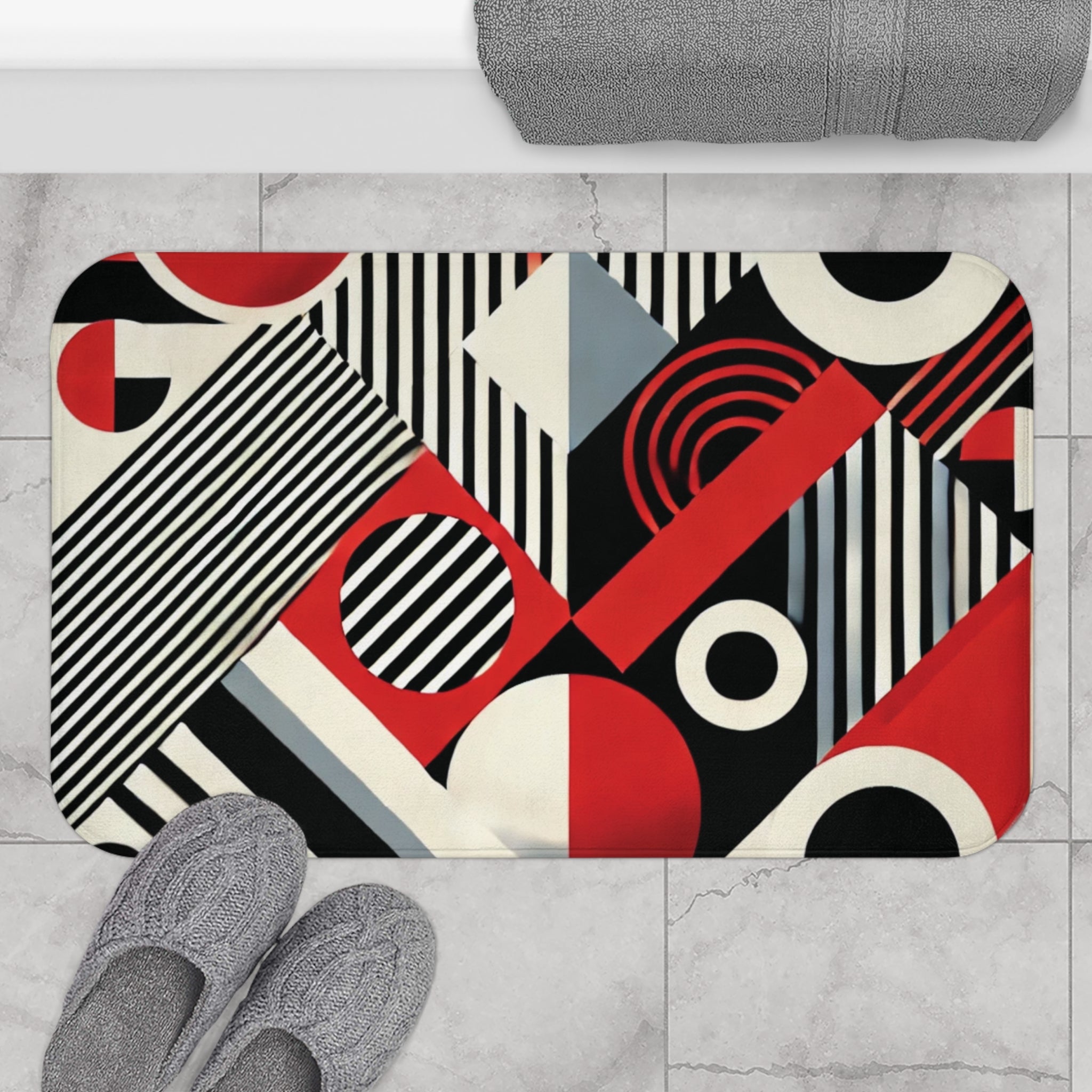 Red, Black & White Abstract - Bath Mat