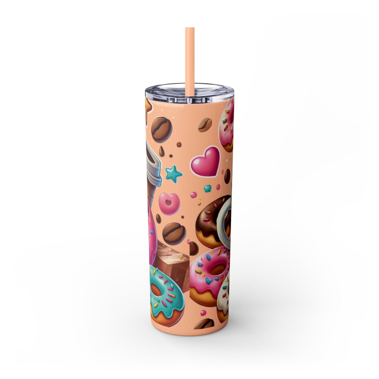 Coffee & Donuts - Skinny Tumbler with Straw, 20oz