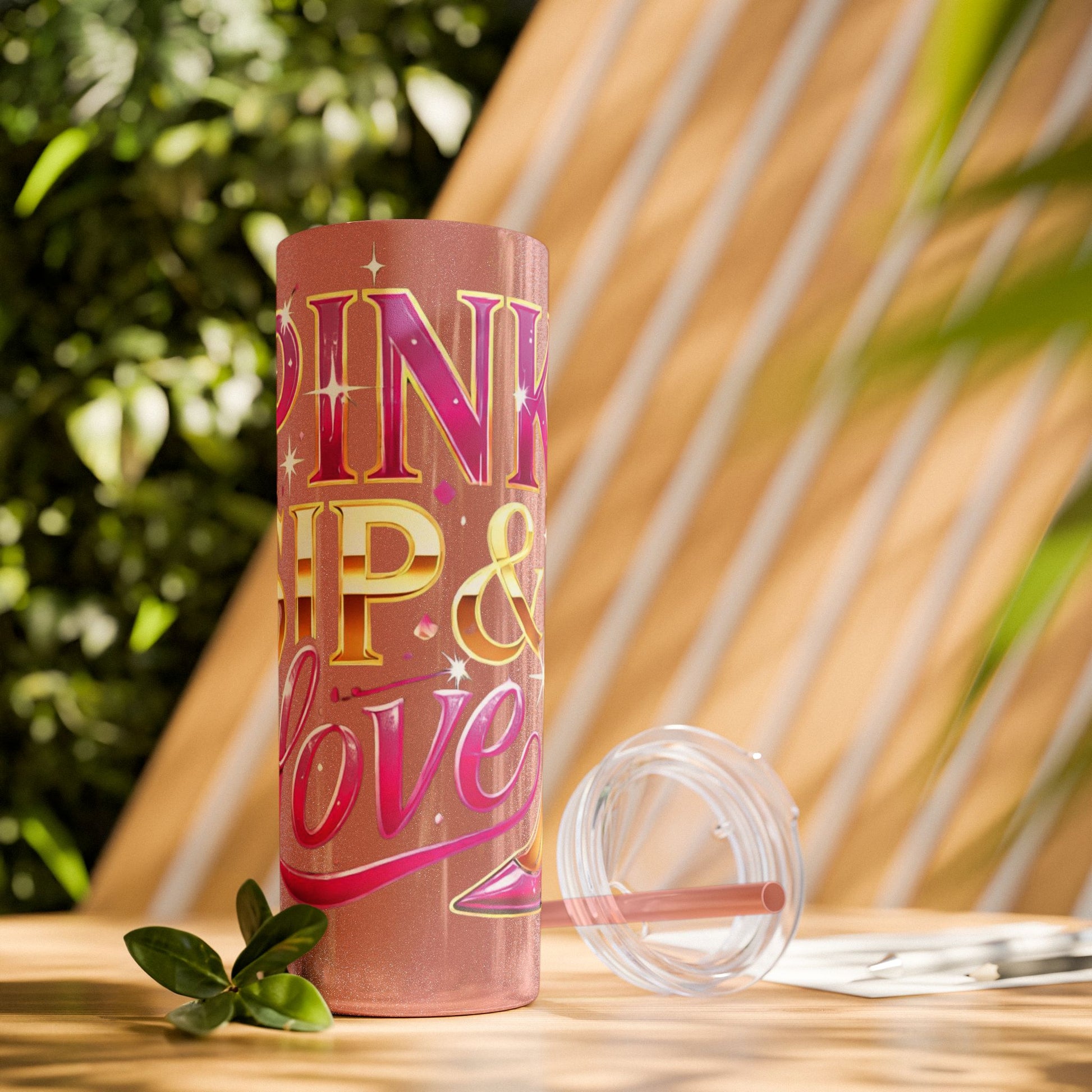 Pink, Sip & Love - Skinny Tumbler with Straw, 20oz - Creatively Designed Shop
