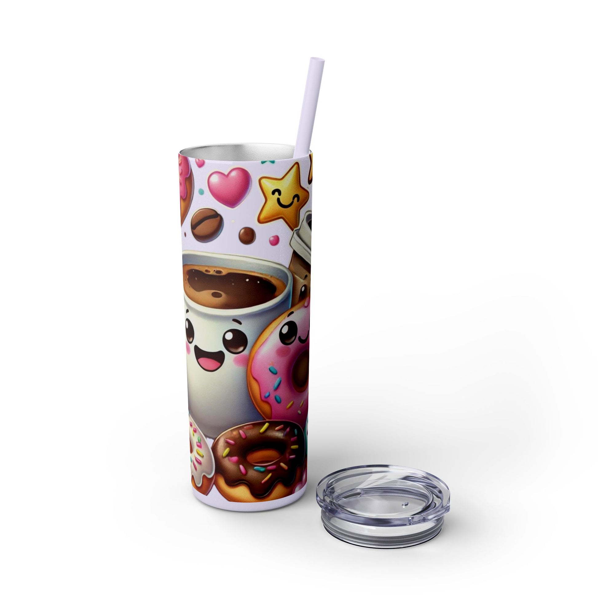 Coffee & Donuts - Skinny Tumbler with Straw, 20oz - Creatively Designed Shop
