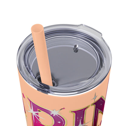 Pink, Sip & Love - Skinny Tumbler with Straw, 20oz - Creatively Designed Shop