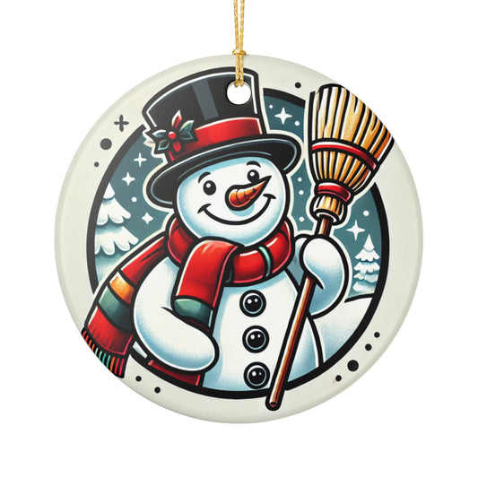 Snowman with a Magic Hat - Ceramic Decoration Ornament, (1pc)