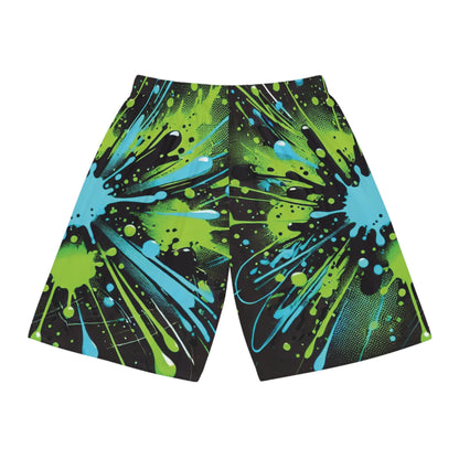 Green & Blue Paint Splatter - Basketball Shorts (AOP)