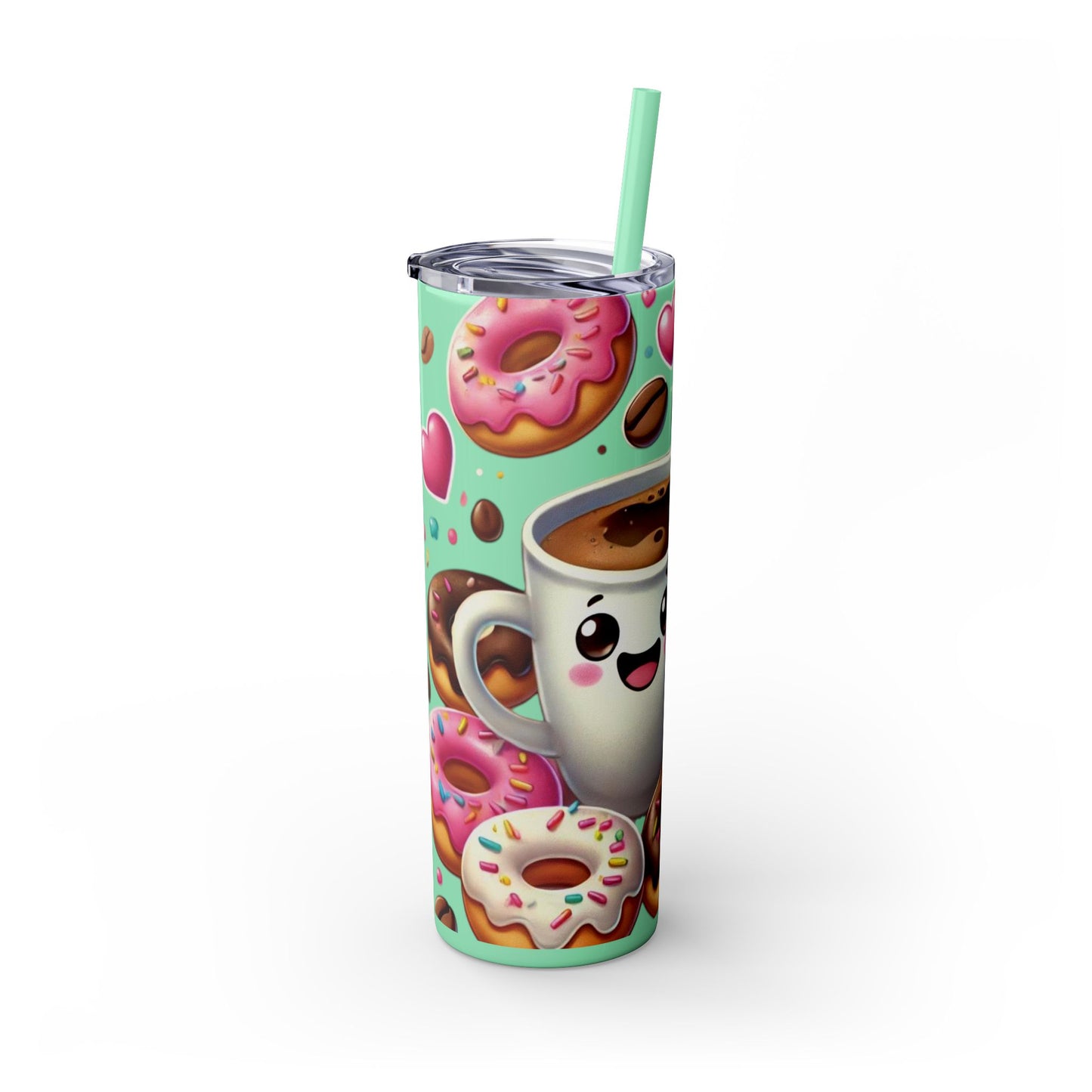 Coffee & Donuts - Skinny Tumbler with Straw, 20oz