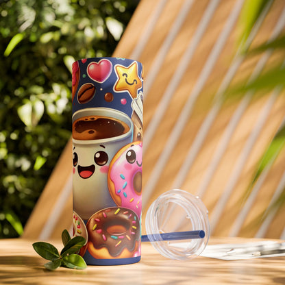 Coffee & Donuts - Skinny Tumbler with Straw, 20oz