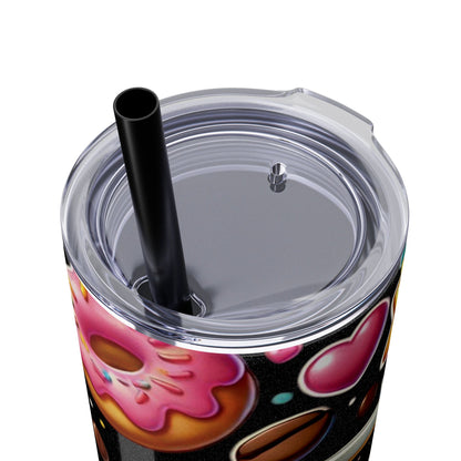 Coffee & Donuts - Skinny Tumbler with Straw, 20oz - Creatively Designed Shop