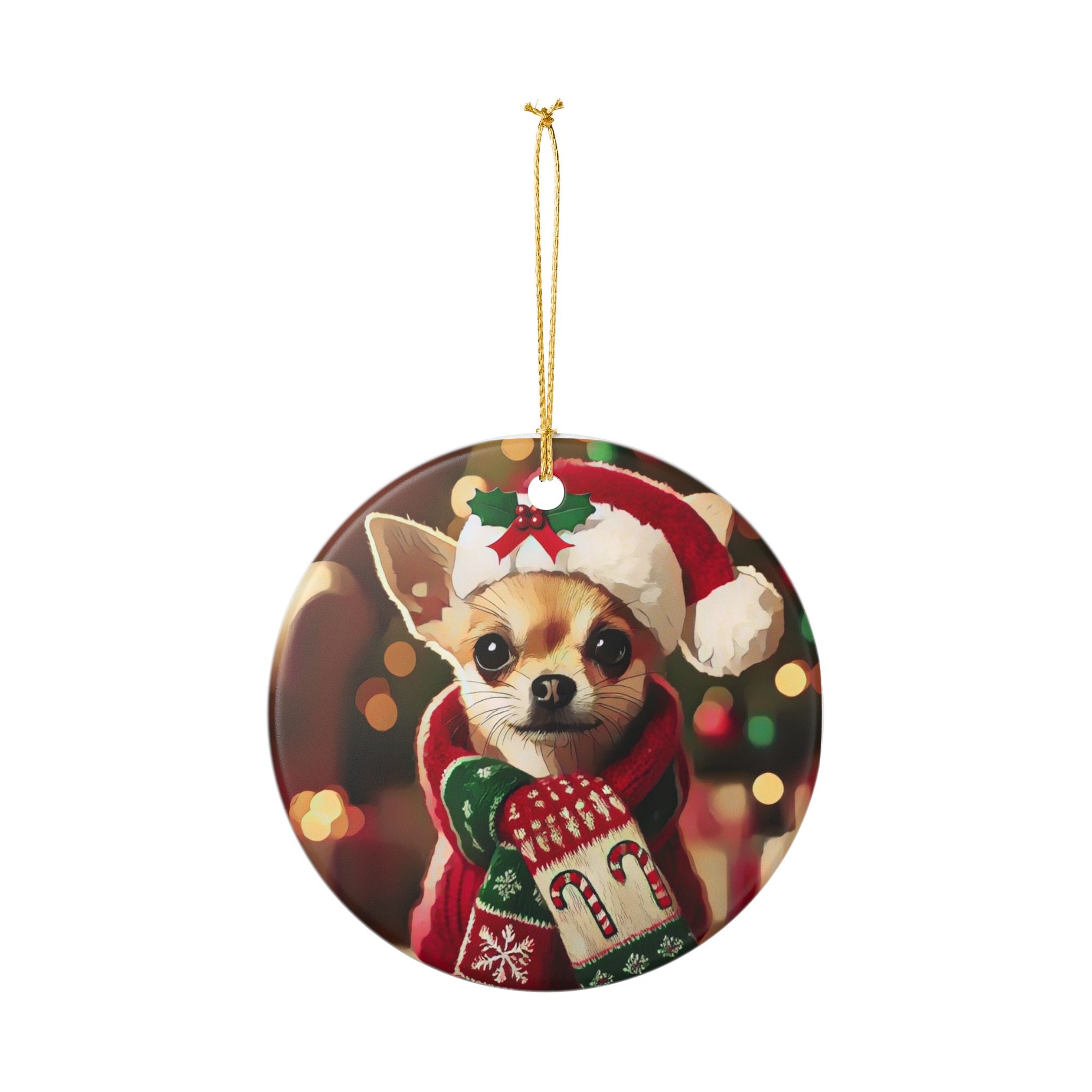 Merry Chihuahua Christmas - Ceramic Decoration Ornament, (1pc)
