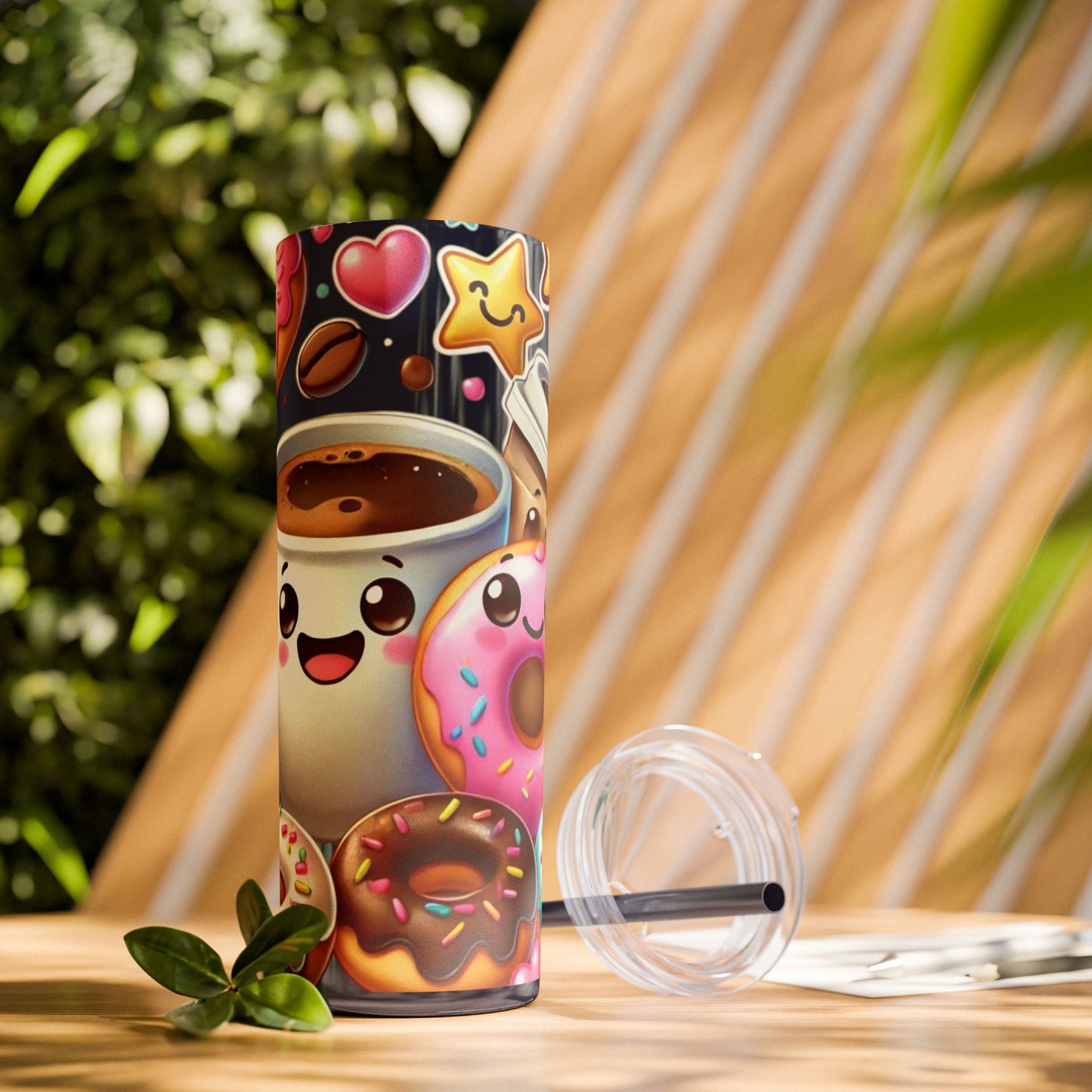 Coffee & Donuts - Skinny Tumbler with Straw, 20oz