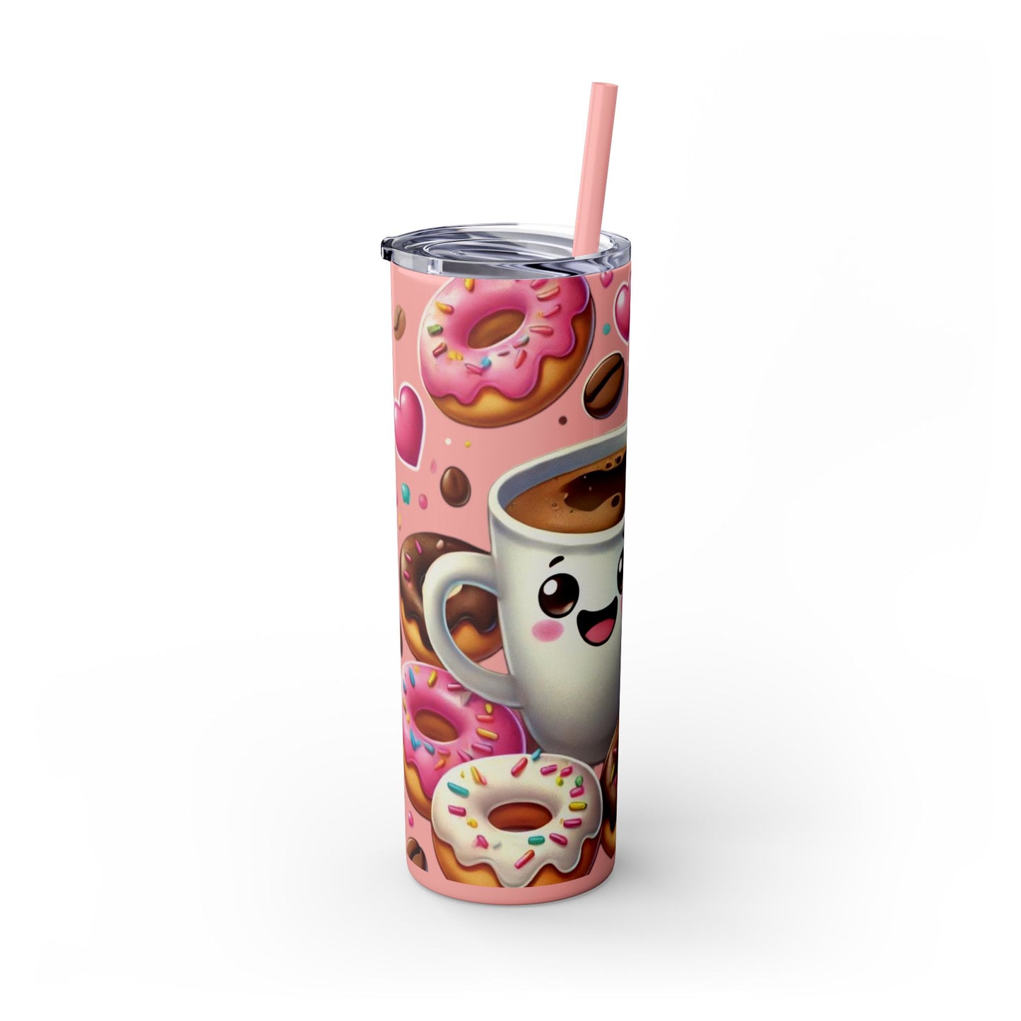 Coffee & Donuts - Skinny Tumbler with Straw, 20oz