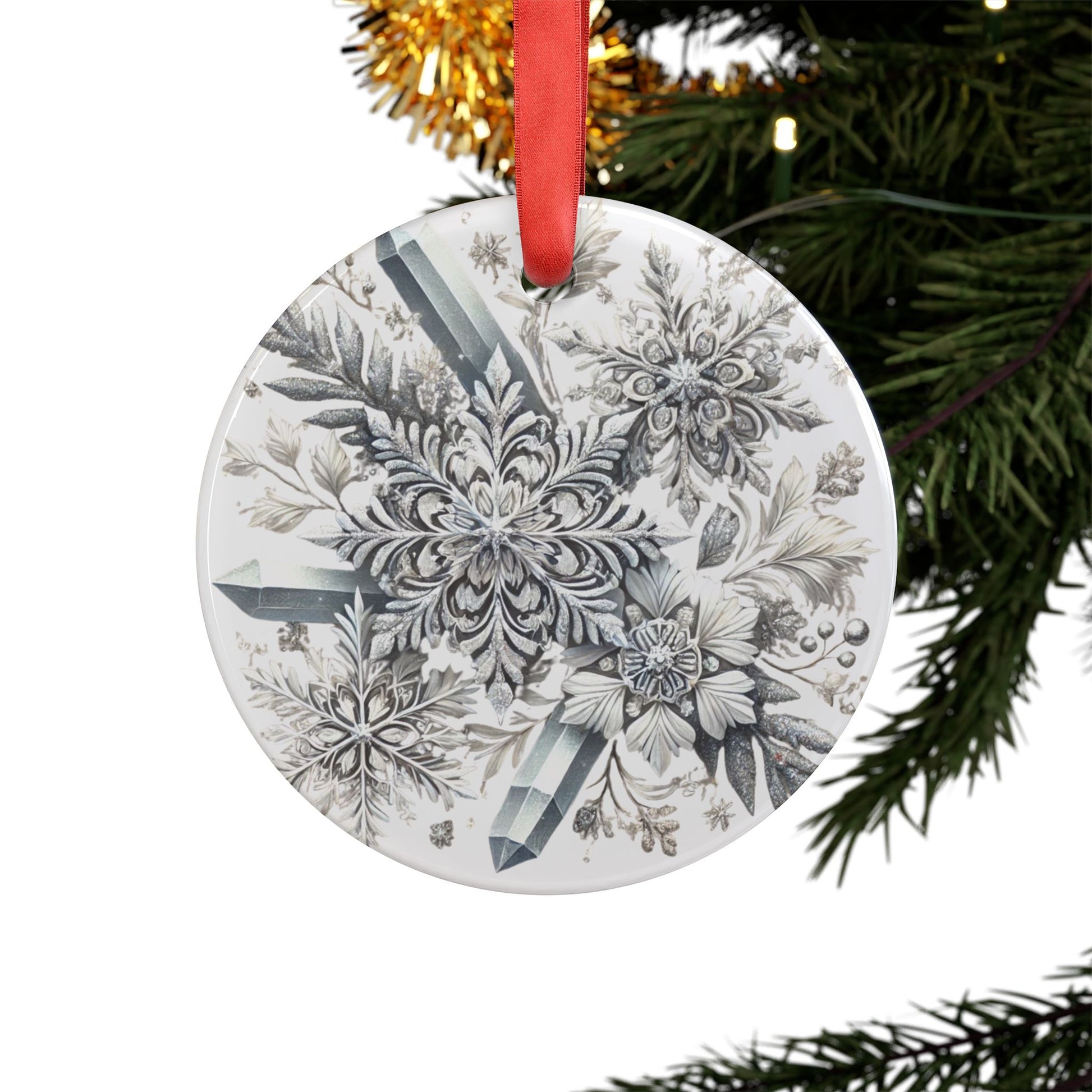 Snowflakes & Ice Crystals - Acrylic Ornament with Ribbon - Creatively Designed Shop