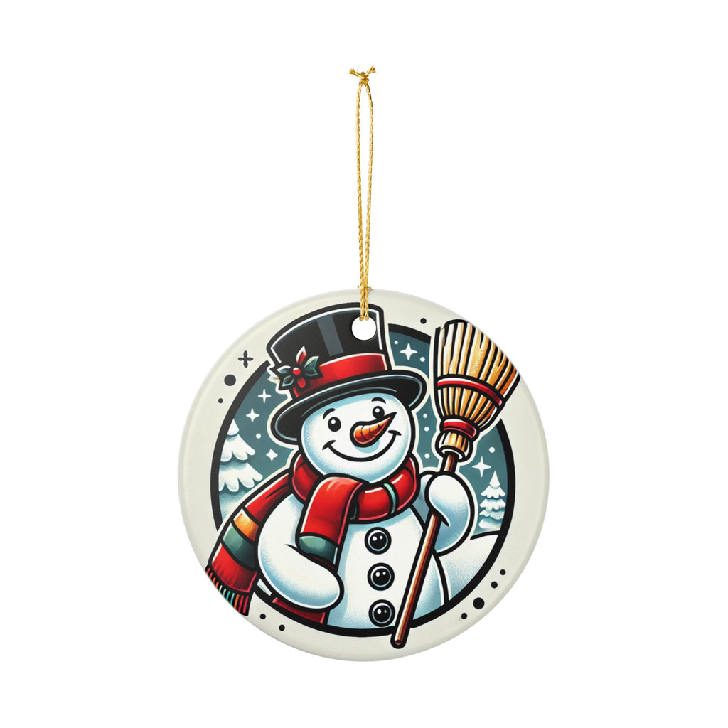 Snowman with a Magic Hat - Ceramic Decoration Ornament, (1pc)