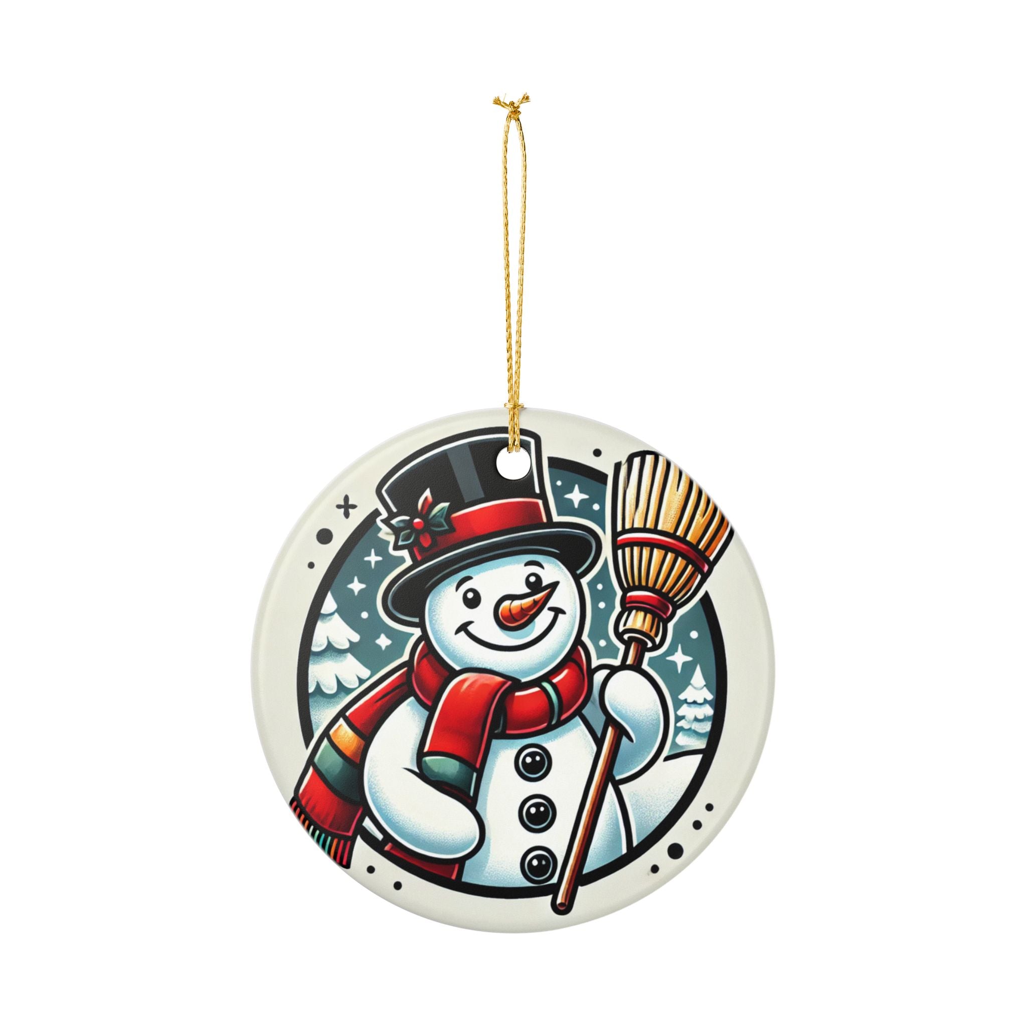 Snowman with a Magic Hat - Ceramic Decoration Ornament, (1pc)