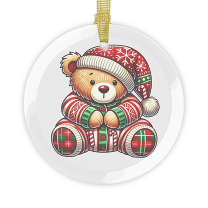 Teddy Bear in Pajamas - Glass Ornaments